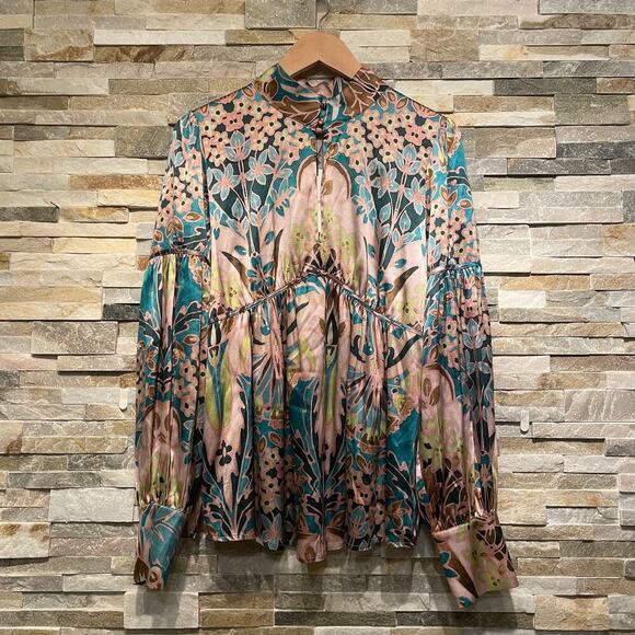 Dea Kudibal Maxine Silk Blouse L | Palazzo Eucalyptus Print, NWT $349 - Picture 2 of 10